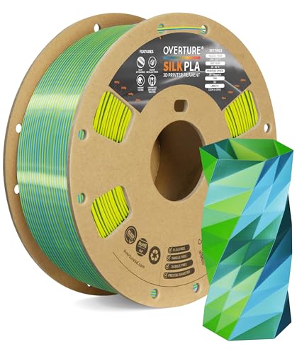 OVERTURE Silk PLA Dual Color Filament 1.75mm, Bi-Color Shiny PLA Finish, Smooth & Glossy, 1kg Spool (2.2lbs), Ideal for Cosplay Jewelry & Home Decor (Silk Blue-Yellow)