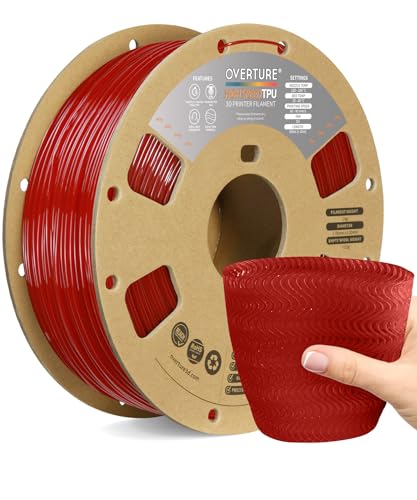 OVERTURE TPU High Speed Filament 1.75mm Flexible Roll, 95A Soft 3D Printer Filament, 1kg Spool (2.2 lbs), Fit Most FDM Printer (HS TPU Translucent Red)