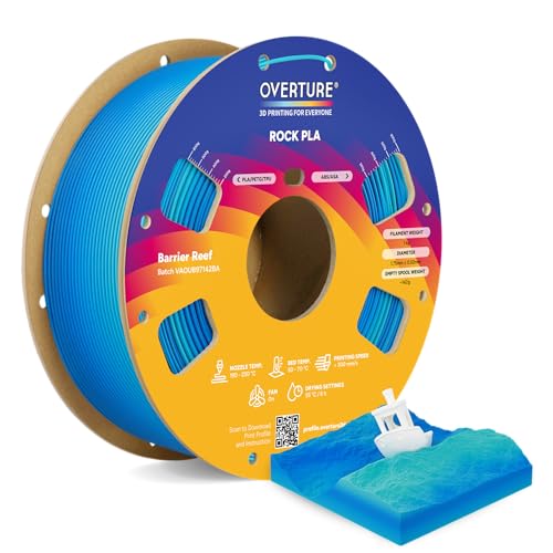 OVERTURE Rock PLA Filament 1.75mm, Marble PLA 3D Printer Filament 1kg Spool (2.2lbs), Dimensional Accuracy +/- 0.02 mm, Fit Most FDM Printer (Barrier Reef)