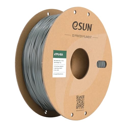 eSUN TPU 95A Filament 1.75mm, Flexible 3D Printer Filament TPU, Dimensional Accuracy +/- 0.05mm, 1KG Spool (2.2 LBS) 3D Printing Filament for 3D Printers, Grey