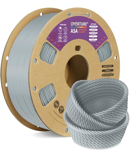 OVERTURE ASA Filament 1.75mm, 1kg Spool (2.2lbs) 3D Printer Filament, Premium Anti-UV, ASA Filament Perfect for Printing Outdoor Functional Parts, Dimensional Accuracy +/- 0.02 mm (Gray)