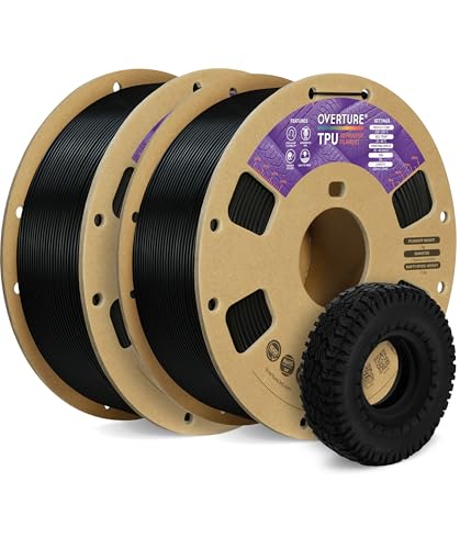 OVERTURE TPU Filament 1.75mm Flexible Roll, 95A Soft 3D Printer Filament, 1kg Spool (2.2 lbs), Fit Most FDM Printer (TPU Black 2-Pack)