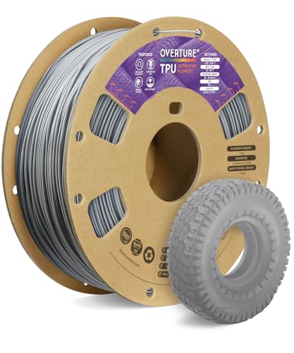 OVERTURE TPU Filament 1.75mm Flexible Roll, 95A Soft 3D Printer Filament, 1kg Spool (2.2 lbs), Fit Most FDM Printer (TPU Gray)