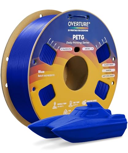 OVERTURE PETG 3D Printer Filament 1.75mm, Neatly Wound Durable PETG 1kg Spool (2.2lbs), Strong Toughness Filament, Dimensional Accuracy +/- 0.02mm, Fit Most FDM Printers (Blue)