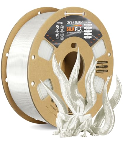 OVERTURE Silk PLA Filament 1.75mm, Clog-Free Shiny, Metallic Shine 3D Printer Filament, 1kg Spool (2.2lbs), Ideal for Cosplay Jewelry & Home Decor (Silk White)