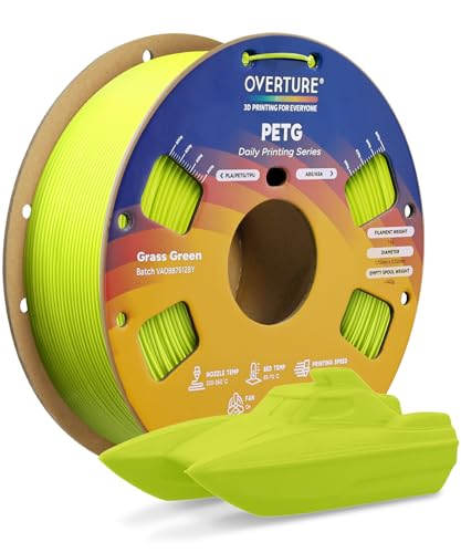 OVERTURE PETG 3D Printer Filament 1.75mm, Neatly Wound Durable PETG 1kg Spool (2.2lbs), Strong Toughness Filament, Dimensional Accuracy +/- 0.02mm, Fit Most FDM Printers (Grass Green)