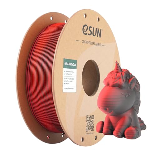 eSUN Dual Color Matte PLA Filament 1.75mm, Matte 3D Printer PLA Filament, 1KG Spool 3D Printing Filament for 3D Printers, Red Black