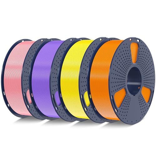 SUNLU PLA+2.0 3D Printer Filament Bundle, 4KG Upgrade PLA+ Filament 1.75mm, Tougher and Stronger, Dimensional Accuracy +/-0.02mm, 1KG per Spool, 4 Pack, 4KG Total, Orange+Yellow+Pink+Purple