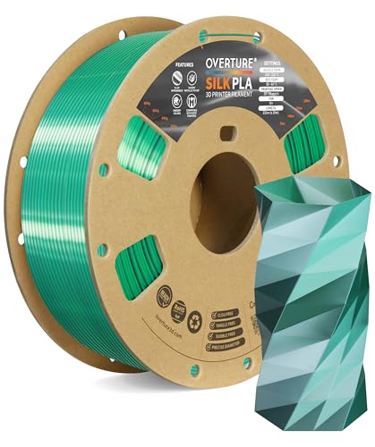 OVERTURE Silk PLA Dual Color Filament 1.75mm, Bi-Color Shiny PLA Finish, Smooth & Glossy, 1kg Spool (2.2lbs), Ideal for Cosplay Jewelry & Home Decor (Silk Green-Silver)