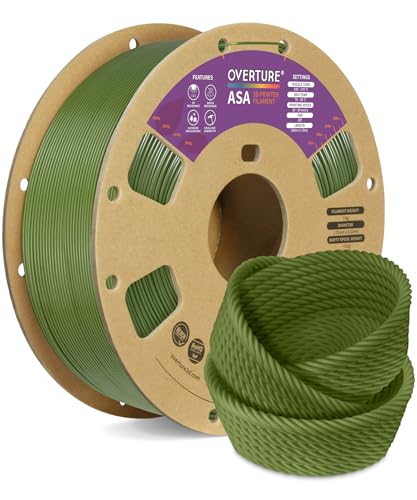 OVERTURE ASA Filament 1.75mm, 1kg Spool (2.2lbs) 3D Printer Filament, Premium Anti-UV, ASA Filament Perfect for Printing Outdoor Functional Parts, Dimensional Accuracy +/- 0.02 mm (Olive Green)