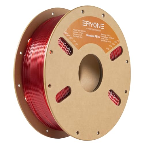ERYONE PETG Filament for 3D Printer, 1.75mm +/-0.03mm, 1kg(2.2LBS)/Spool, Transparent Red