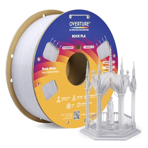 OVERTURE Rock PLA Filament 1.75mm, Marble PLA 3D Printer Filament 1kg Spool (2.2lbs), Dimensional Accuracy +/- 0.02 mm, Fit Most FDM Printer (Rock White)