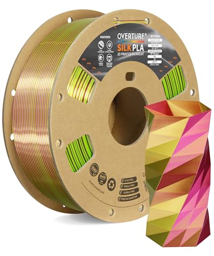 OVERTURE Silk PLA Dual Color Filament 1.75mm, Bi-Color Shiny PLA Finish, Smooth & Glossy, 1kg Spool (2.2lbs), Ideal for Cosplay Jewelry & Home Decor (Silk Green-Magenta)
