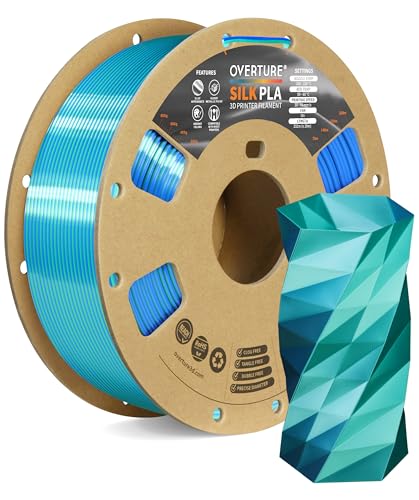 OVERTURE Silk PLA Dual Color Filament 1.75mm, Bi-Color Shiny PLA Finish, Smooth & Glossy, 1kg Spool (2.2lbs), Ideal for Cosplay Jewelry & Home Decor (Silk Green-Blue)