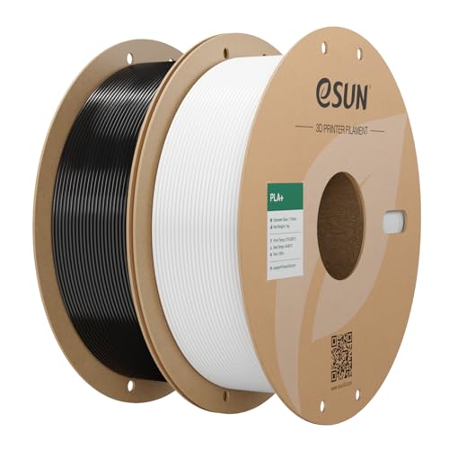 eSUN PLA+ Filament 1.75mm, 3D Printer Filament PLA Plus, Dimensional Accuracy +/- 0.03mm, 1KG per Spool, 2 Spools 3D Printing Filament, Cold White + Black