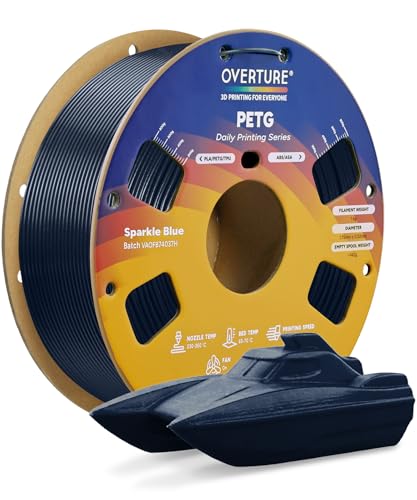 OVERTURE PETG 3D Printer Filament 1.75mm, Neatly Wound Durable PETG 1kg Spool (2.2lbs), Strong Toughness Filament, Dimensional Accuracy +/- 0.02mm, Fit Most FDM Printers (Sparkle Blue)