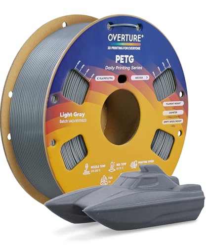 OVERTURE PETG 3D Printer Filament 1.75mm, Neatly Wound Durable PETG 1kg Spool (2.2lbs), Strong Toughness Filament, Dimensional Accuracy +/- 0.02mm, Fit Most FDM Printers (Light Gray)