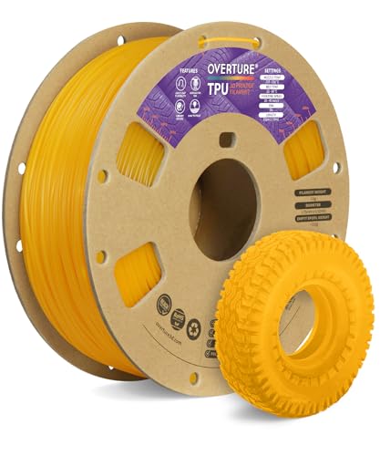 OVERTURE TPU Filament 1.75mm Flexible Roll, 95A Soft 3D Printer Filament, 1kg Spool (2.2 lbs), Fit Most FDM Printer (TPU Yellow)