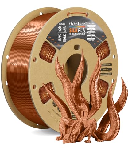 OVERTURE Silk PLA Filament 1.75mm, Clog-Free Shiny, Metallic Shine 3D Printer Filament, 1kg Spool (2.2lbs), Ideal for Cosplay Jewelry & Home Decor (Silk Copper)
