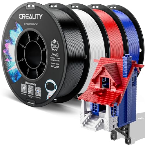 CREALITY PETG Filament 1.75mm 3D Printer Filament Bundle, 4kg (8.8lb) Neatly Wound Spool, Dimensional Accuracy ±0.03mm, 2024 Latest Batch, Fit for Most FDM 3D Printers, Black+White+Red+Blue