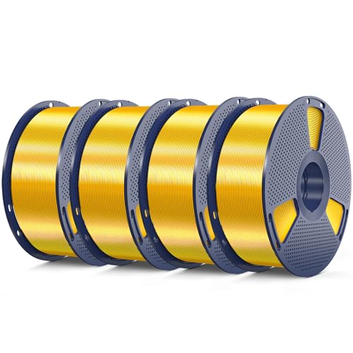 3D Printer Silk Filament, SUNLU Shiny Silk PLA Filament 1.75mm, Smooth Silky Surface, Great Easy to Print for 3D Printers, Dimensional Accuracy +/- 0.02mm, Silk Light Gold x4 4KG