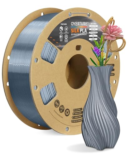 OVERTURE Silk PLA Filament 1.75mm, Clog-Free Shiny, Metallic Shine 3D Printer Filament, 1kg Spool (2.2lbs), Ideal for Cosplay Jewelry & Home Decor (Silk Gray)