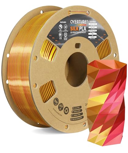 OVERTURE Silk PLA Dual Color Filament 1.75mm, Bi-Color Shiny PLA Finish, Smooth & Glossy, 1kg Spool (2.2lbs), Ideal for Cosplay Jewelry & Home Decor (Silk Magenta-Gold)