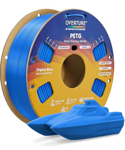 OVERTURE PETG 3D Printer Filament 1.75mm, Neatly Wound Durable PETG 1kg Spool (2.2lbs), Strong Toughness Filament, Dimensional Accuracy +/- 0.02mm, Fit Most FDM Printers (Digital Blue)