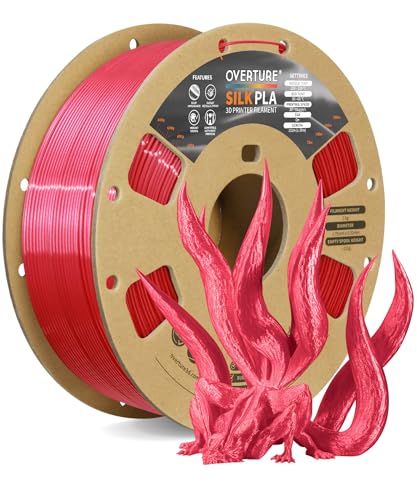 OVERTURE Silk PLA Filament 1.75mm, Clog-Free Shiny, Metallic Shine 3D Printer Filament, 1kg Spool (2.2lbs), Ideal for Cosplay Jewelry & Home Decor (Silk Red)
