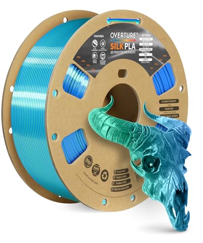 OVERTURE Silk PLA Dual Color Filament 1.75mm, Bi-Color Shiny PLA Finish, Smooth & Glossy, 1kg Spool (2.2lbs), Ideal for Cosplay Jewelry & Home Decor (Silk Green-Blue)