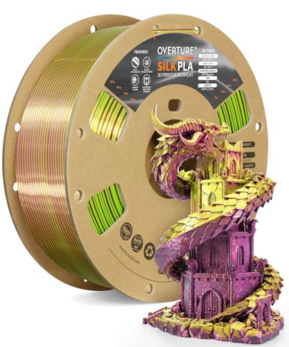 OVERTURE Silk PLA Dual Color Filament 1.75mm, Bi-Color Shiny PLA Finish, Smooth & Glossy, 1kg Spool (2.2lbs), Ideal for Cosplay Jewelry & Home Decor (Silk Green-Magenta)