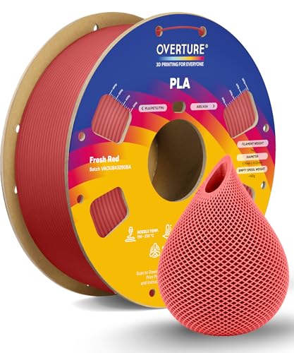 OVERTURE PLA Filament 1.75mm, Neatly Wound 3D Printer Filament 1kg Spool (2.2lbs), Dimensional Accuracy +/- 0.02 mm, Fit Most FDM 3D Printers (Fresh Red)