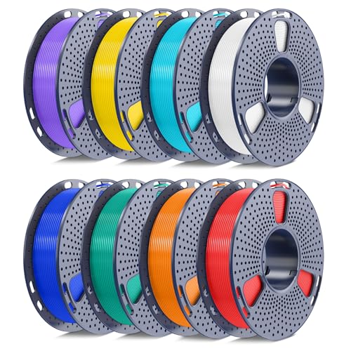 250g PLA Filament 1.75mm Bundle, SUNLU 3D Printer Filament Neatly Wound, Individually Vacuum Packed, 250g Spool, 8 Rolls, White+Red+Orange+Yellow+Green+Blue+Cyan+Purple
