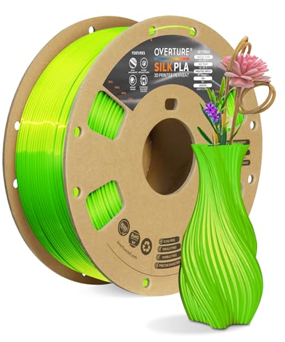 OVERTURE Silk Filament PLA 1.75mm Clog-Free Shiny 3D Printer Filament, 1kg Spool (2.2lbs), Dimensional Accuracy +/- 0.02 mm, Fit Most FDM Printer,Silk Neon Green