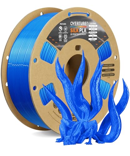 OVERTURE Silk PLA Filament 1.75mm, Clog-Free Shiny, Metallic Shine 3D Printer Filament, 1kg Spool (2.2lbs), Ideal for Cosplay Jewelry & Home Decor (Silk Blue)