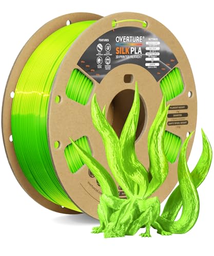 OVERTURE Silk Filament PLA 1.75mm Clog-Free Shiny 3D Printer Filament, 1kg Spool (2.2lbs), Dimensional Accuracy +/- 0.02 mm, Fit Most FDM Printer,Silk Neon Green