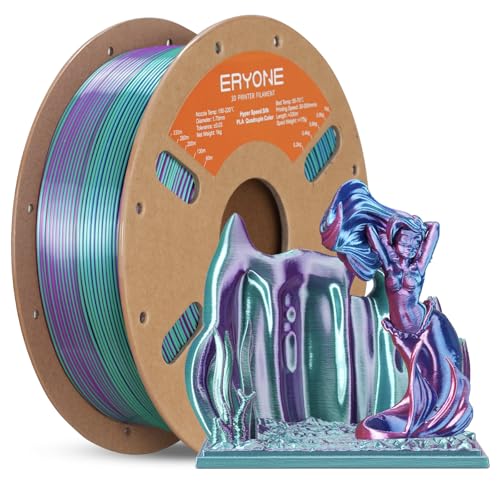 ERYONE HS Silk Quadruple Color PLA Filament 3D Printer 1.75mm +/- 0.03mm, Hyper Speed Coextrusion Filament PLA Shiny 1kg, Aurora Dream (Teal Green & Violet & Electric Pink & Indigo)