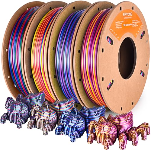ERYONE Rainbow PLA Filament Bundle, 1.75mm +/-0.03 mm, Silk Twist Rainbow 3D Printer Filament 0.25kg/Spools, 4 Packs(2.2lbs), Twist Vortex, Psychedelic, Obsidian, Inferno