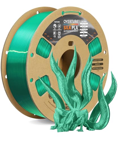 OVERTURE Silk PLA Filament 1.75mm, Clog-Free Shiny, Metallic Shine 3D Printer Filament, 1kg Spool (2.2lbs), Ideal for Cosplay Jewelry & Home Decor (Silk Green)