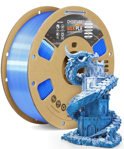 OVERTURE Silk PLA Dual Color Filament 1.75mm, Bi-Color Shiny PLA Finish, Smooth & Glossy, 1kg Spool (2.2lbs), Ideal for Cosplay Jewelry & Home Decor (Silk Blue-Silver)