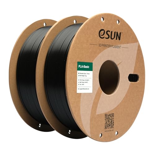 eSUN PLA Basic Filament 1.75mm, 3D Printer Filament High Speed PLA for Fast Printing, 1KG per Spool, 2 Spools High Speed 3D Printing Filament, Black
