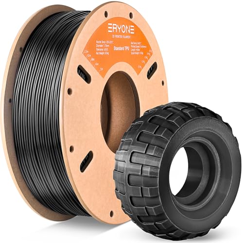 ERYONE TPU Filament 1.75mm +/-0.03mm Flexible TPU Roll, 95A Soft 3D Printer Filament 0.5kg Spool(1.1 lbs), Black